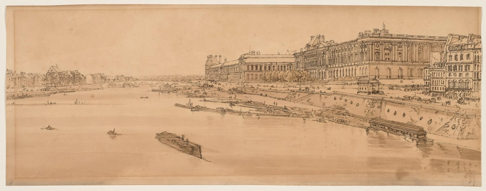 A Selection of Twenty of the Most Picturesque Views in Paris: View of the Louvre and Bridge of the Tuilleries taken from Pont Neuf, detail