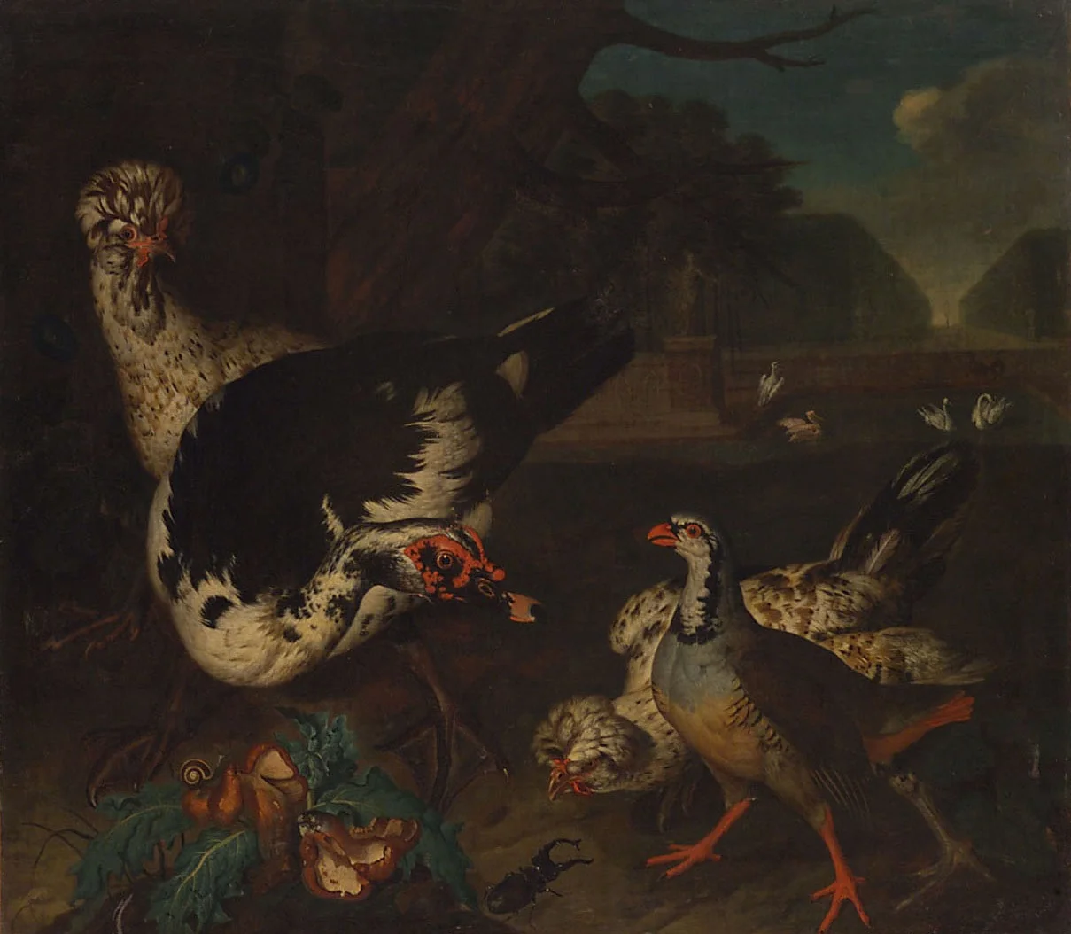 Parklandschaft mit Geflügel, detail