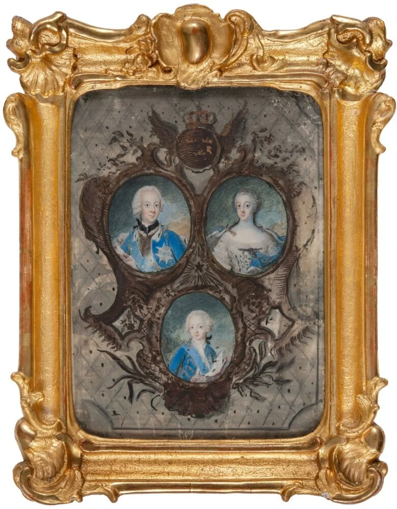 Porträtt av Adolf Fredrik, Lovisa Ulrika och Gustav III, detail