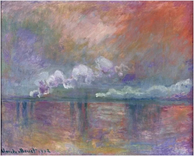 Charing Cross bridge, fumées dans le brouillard, impression, detail