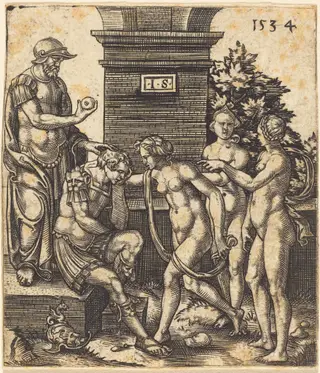 Judgment of Paris, by Master IS, ink, 1534