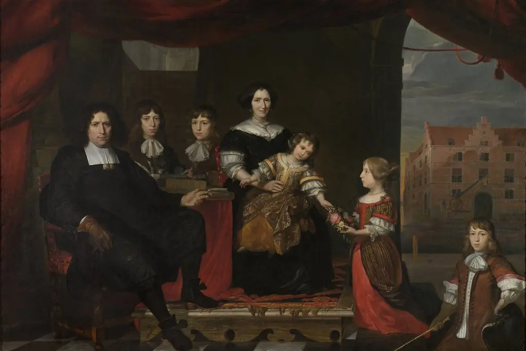 Reyer Reyersz van der Burch (1630-95), ammunition officer attached to the arsenal of the states-general, Delft, with his wife Geertruid Graswinckel and their children, by Cornelis de Man, oil, 1675