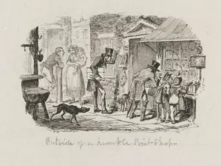 Outside of a Humble of Print Shop, by George Cruikshank, 1828