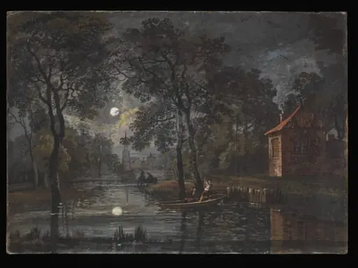 Moonlight on a river, by Paul Sandby, watercolor, 1800