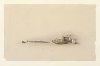 Thimble, scissors, pin-cushion and cotton reels, by Beatrix Potter, watercolor, 1892