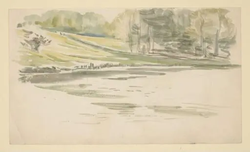 A lake with trees; study relating to The Tale of Mr Tod, by Beatrix Potter