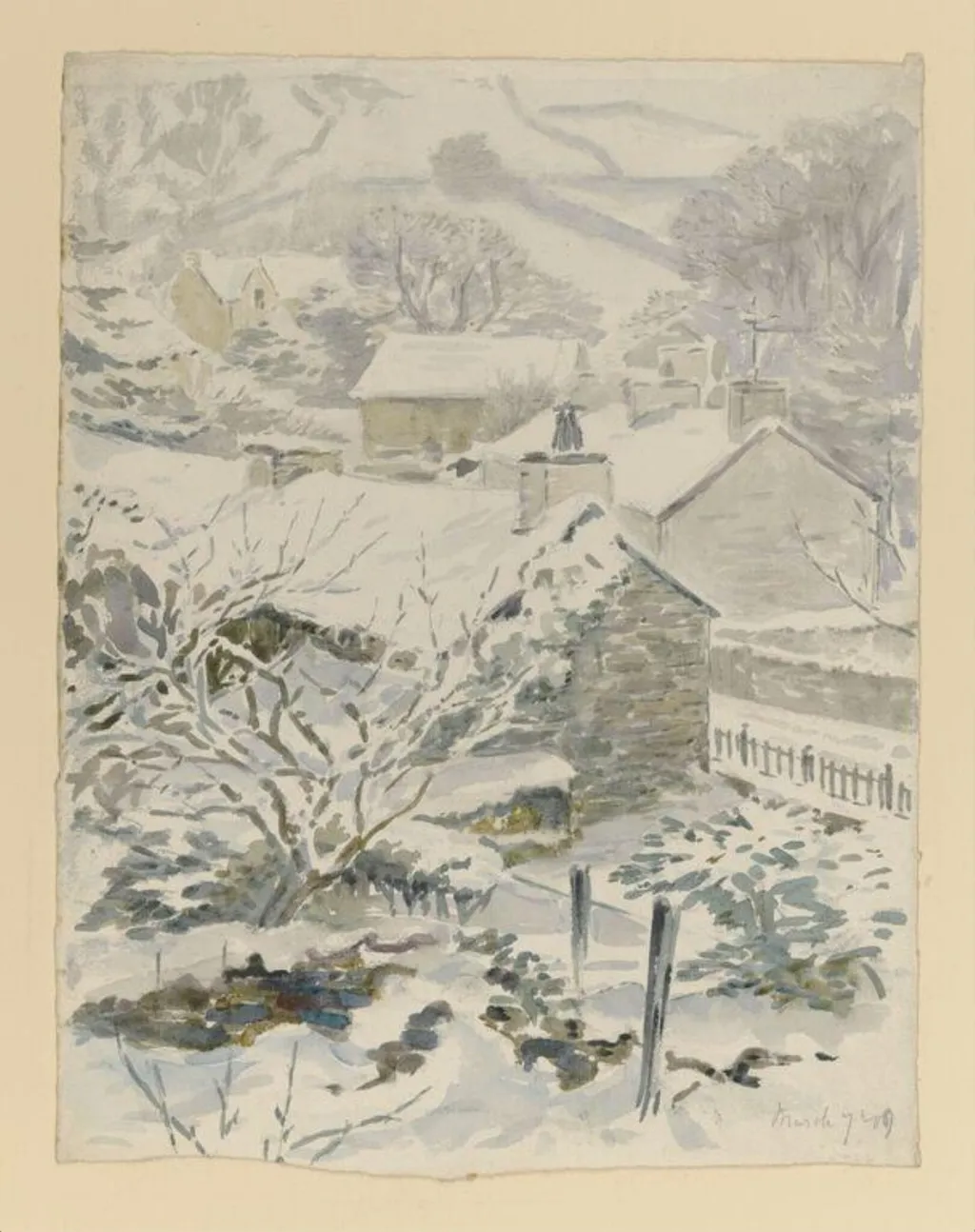 A village in snow, by Beatrix Potter, watercolor, 7