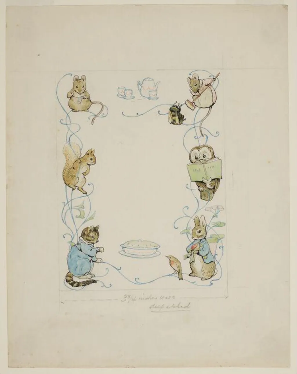 Endpaper design for a foreign translation of the Peter Rabbit books, by Beatrix Potter, watercolor, 1906