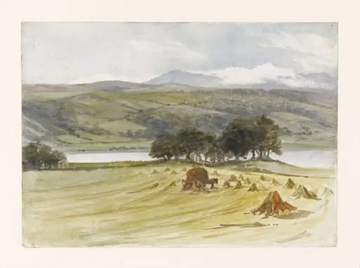 Harvest scene, Esthwaite Water, by Beatrix Potter