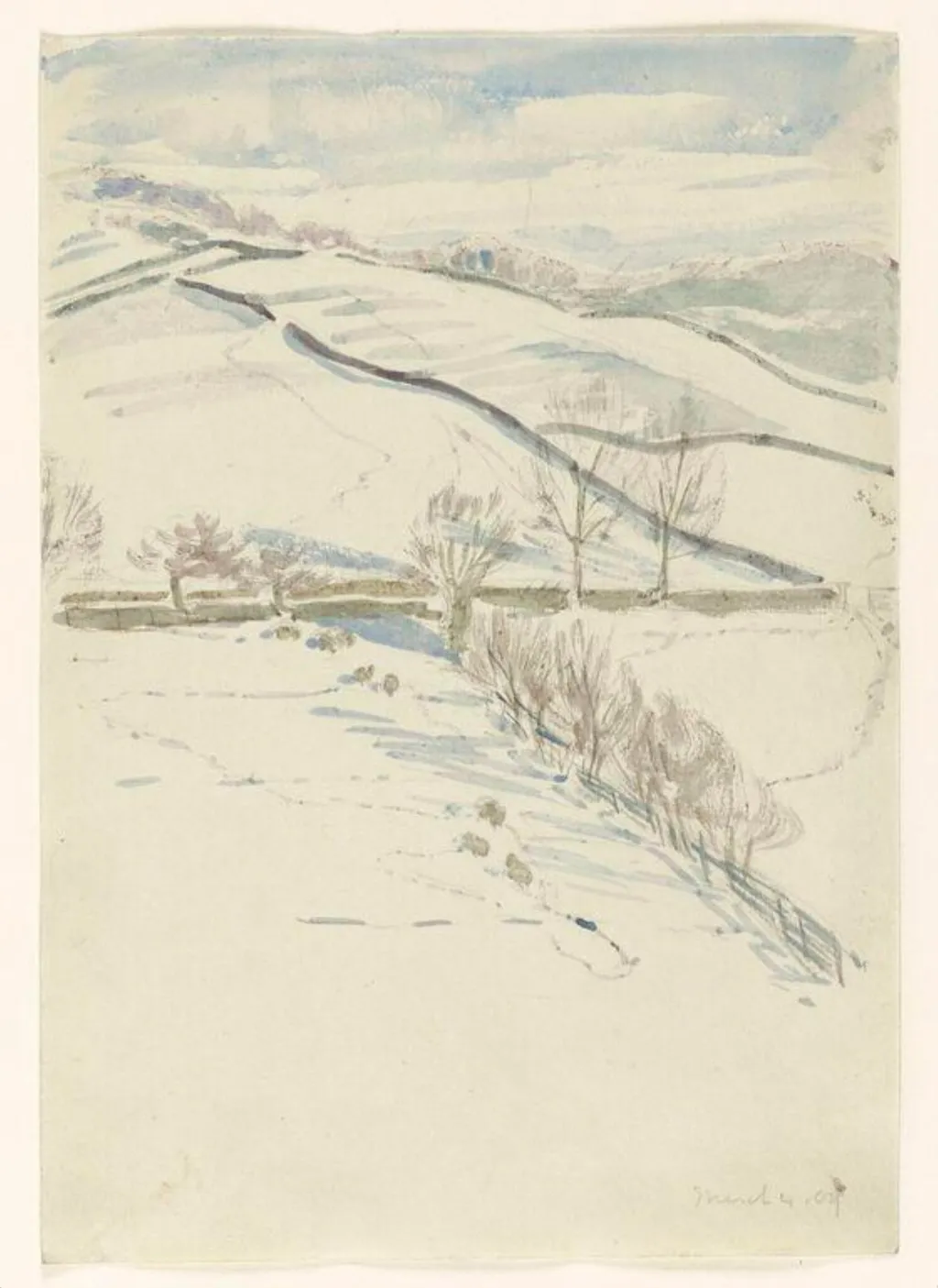 Hillside under snow, by Beatrix Potter, watercolor, 4