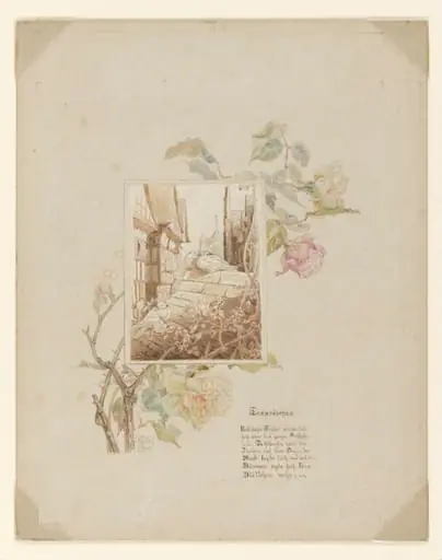 Illustration to 'Sleeping Beauty' - The doves asleep upon the housetops, by Beatrix Potter