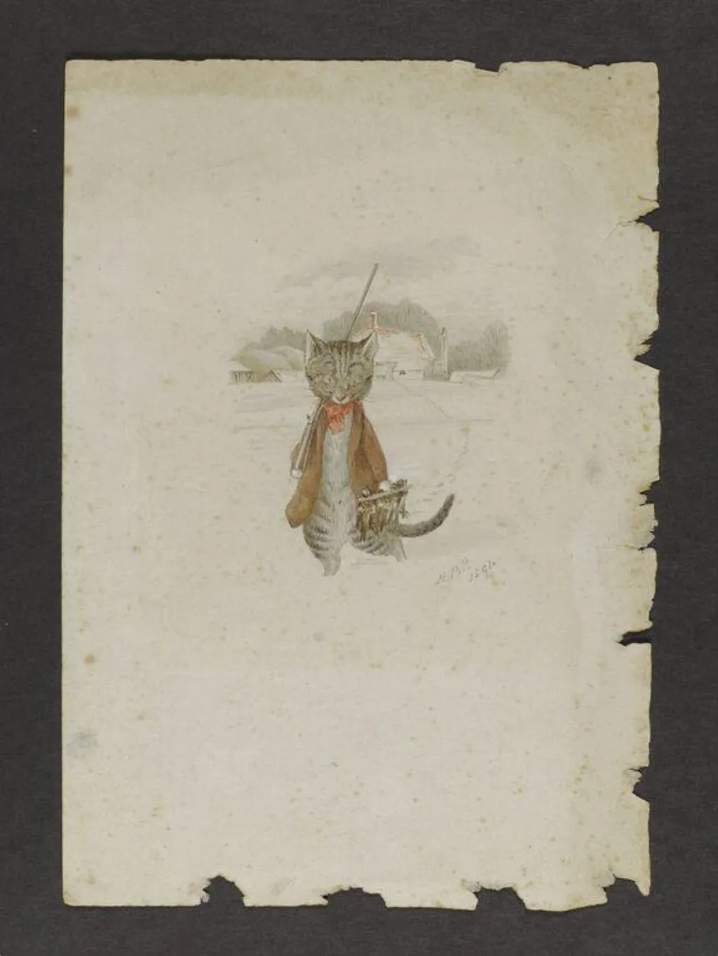 Kitten carrying game; illustration to 'The White Cat', by Beatrix Potter, watercolor, 1894