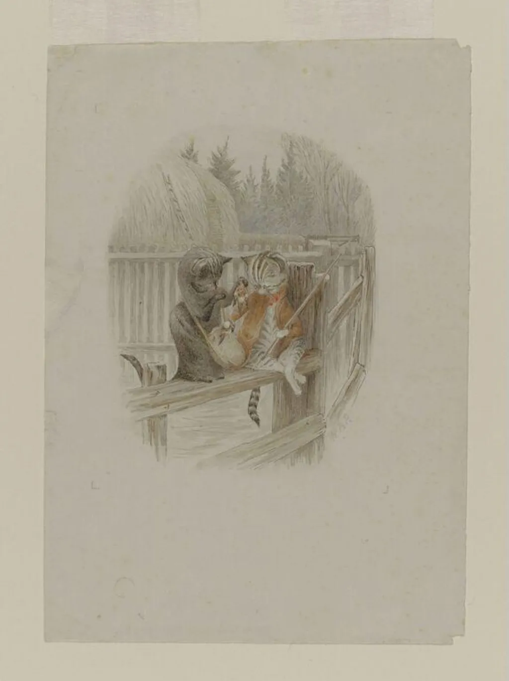 Kittens with game collected for the White Cat's supper, by Beatrix Potter, watercolor, 1894