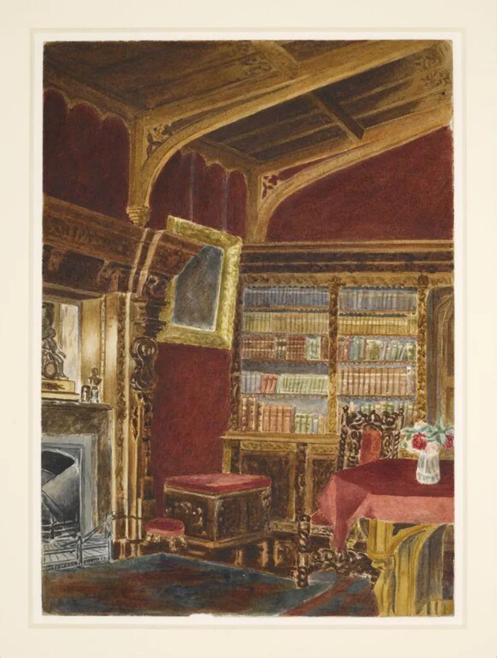 Library at Wray Castle, by Beatrix Potter, watercolor, 1882