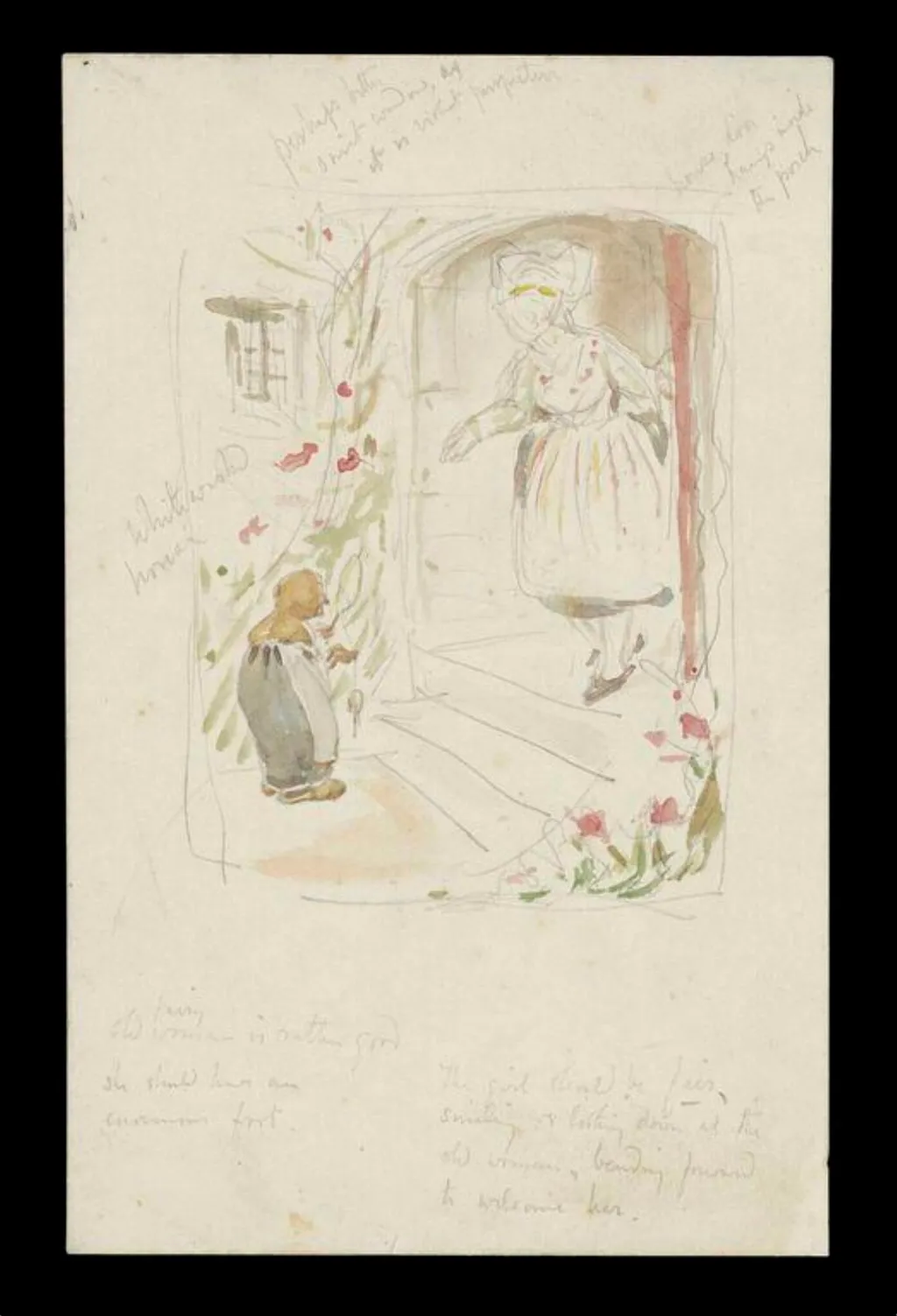 Rough sketch illustrating 'The Three Spinners', by Beatrix Potter, watercolor, 1894