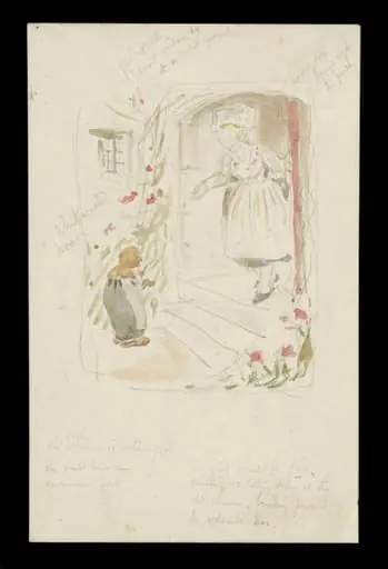 Rough sketch illustrating 'The Three Spinners', by Beatrix Potter