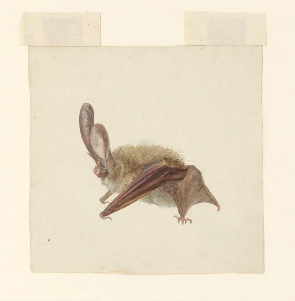 Side view of a bat with wings folded, by Beatrix Potter, watercolor, 1885