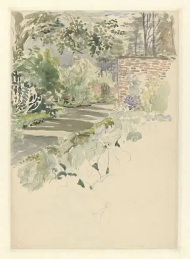 Sketch of the garden at Gwaynynog for the frontispiece of <i>The Tale of the Flopsy Bunnies</i>, by Beatrix Potter