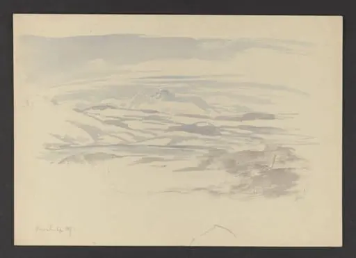 Snowy landscape; a lake and mountains, by Beatrix Potter