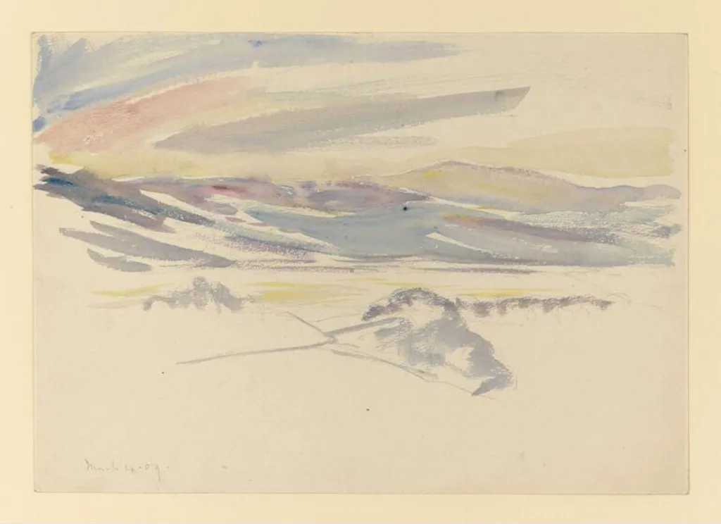 Snowy mountain landscape, by Beatrix Potter, watercolor, 4