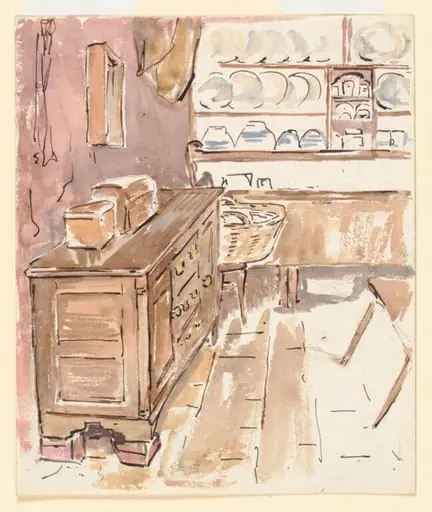 Study for Mrs Tiggy-winkle's kitchen, by Beatrix Potter