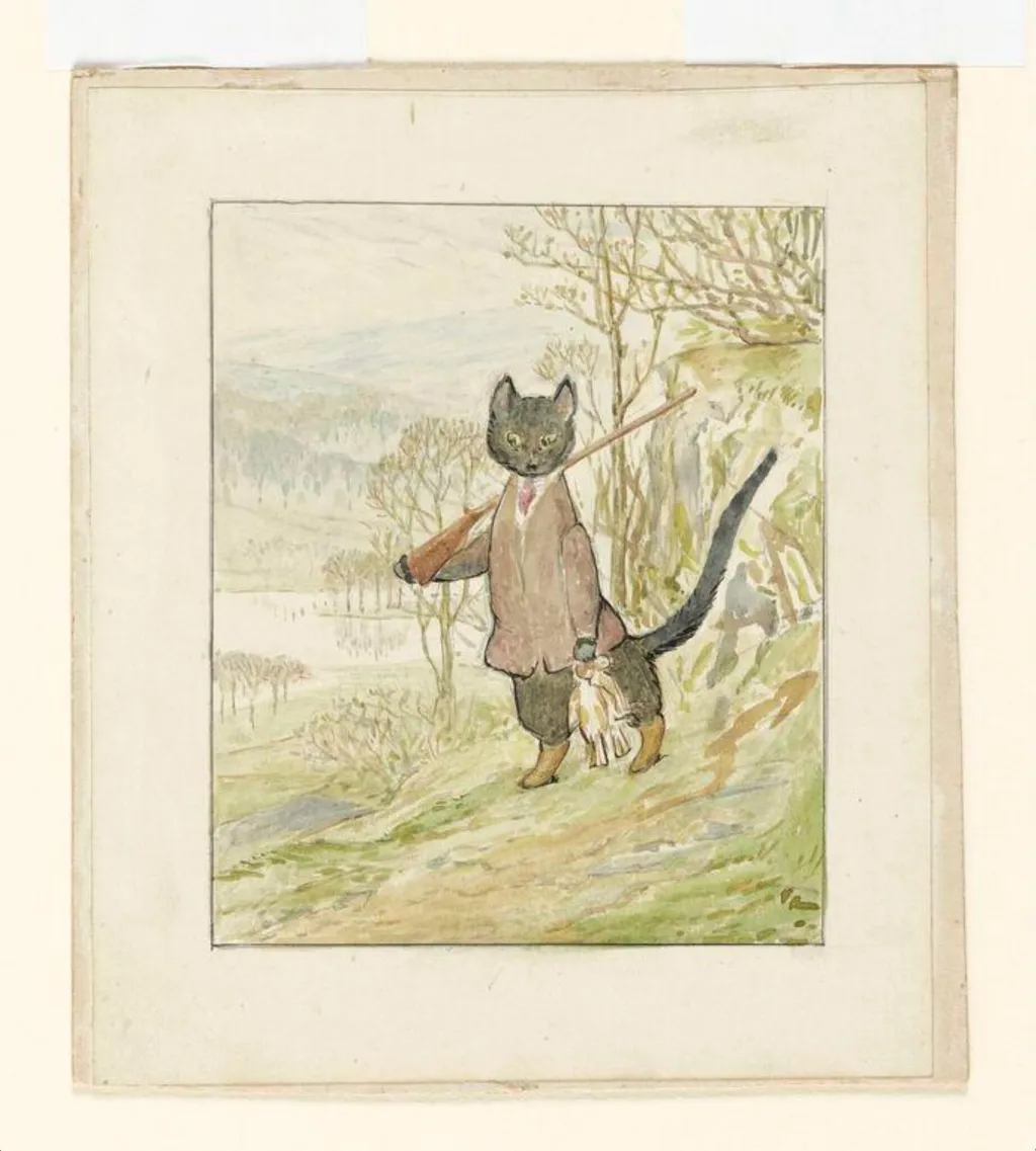 Study for the frontispiece of Kitty-in-Boots, by Beatrix Potter, watercolor, 1914