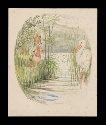 The fox looking over the stream at the stork, by Beatrix Potter