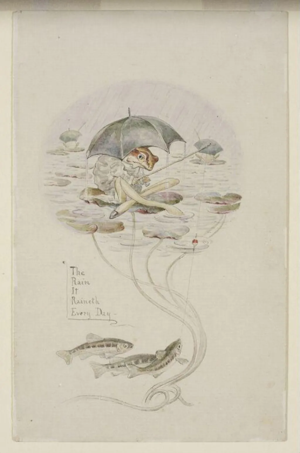 'The rain it raineth every day', by Beatrix Potter, watercolor, 1905
