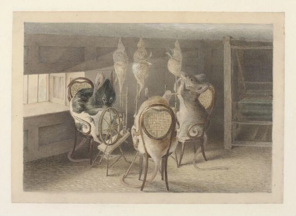 Three little Mice sat down to spin, by Beatrix Potter, watercolor, 1892