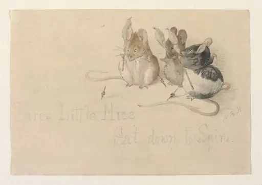 Title page design for 'Three little mice sat down to spin', by Beatrix Potter