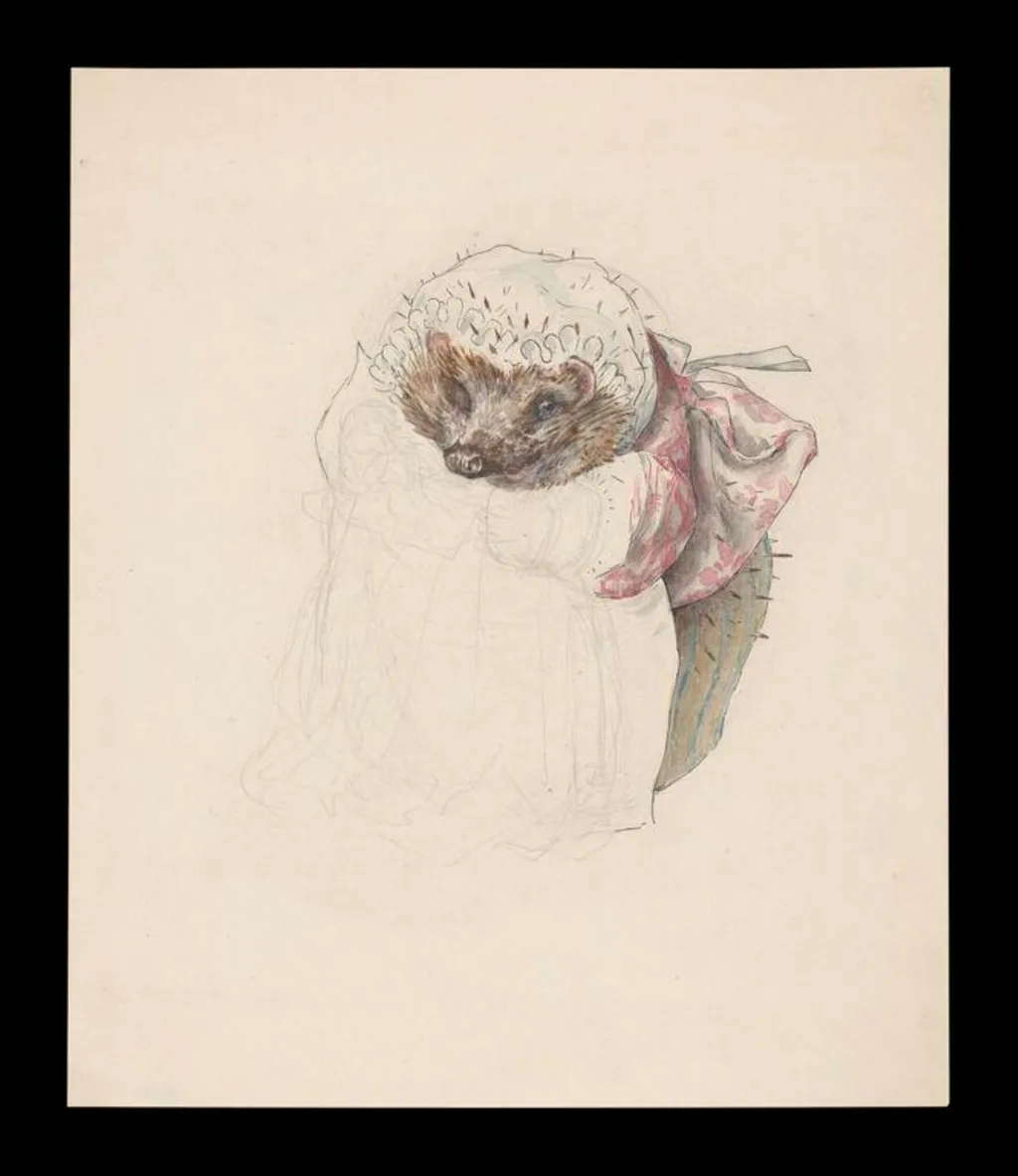 Unfinished sketch of Mrs Tiggy-winkle, by Beatrix Potter, watercolor, 1905