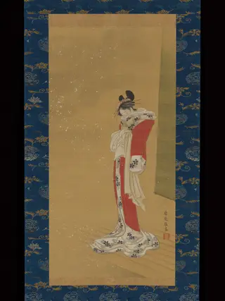 Beauty on a Veranda in Snow, by Sakai Hōitsu