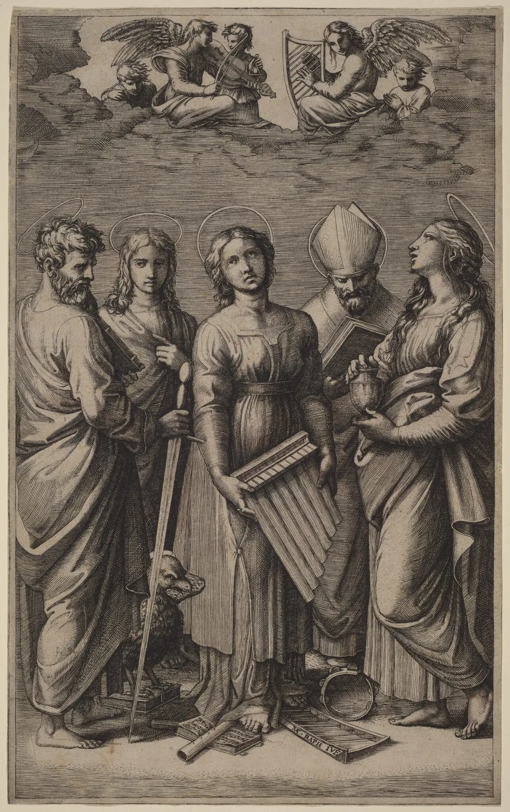 Saint Cecilia, by Marcantonio Raimondi, ink, 1516