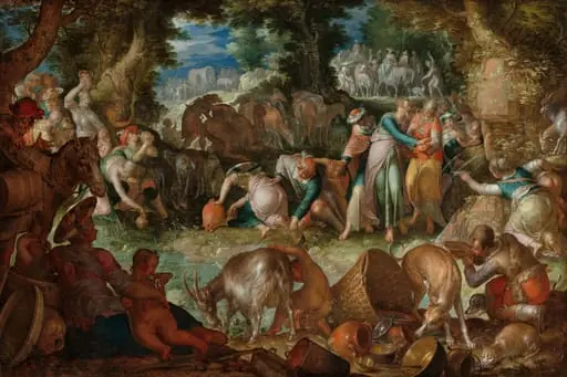 Moses Striking the Rock, by Joachim Anthonisz Wtewael, oil, 1624