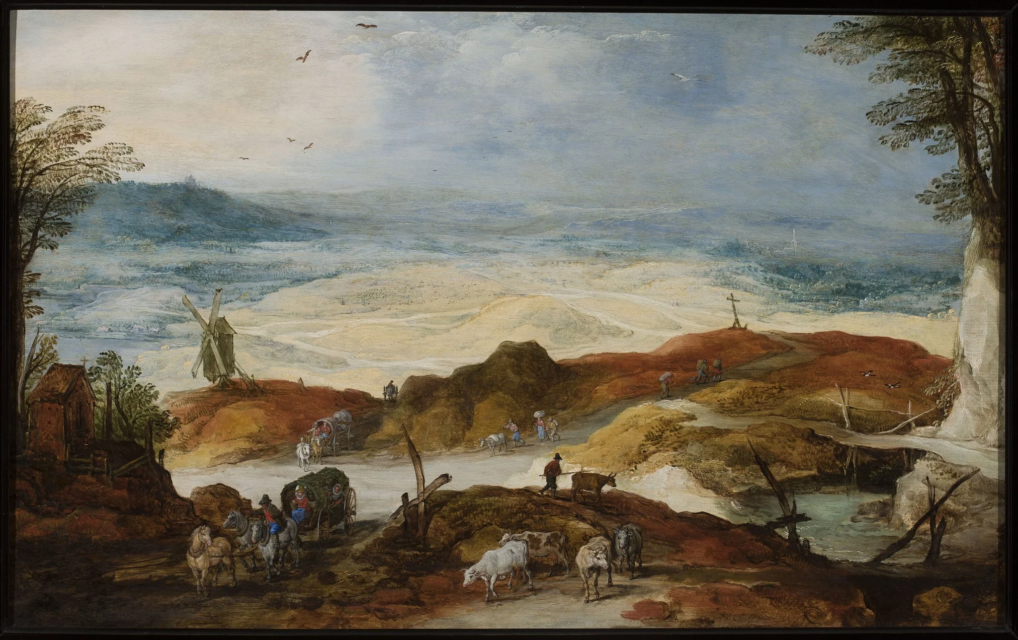 Sandy landscape with travellers and cattle, detail
