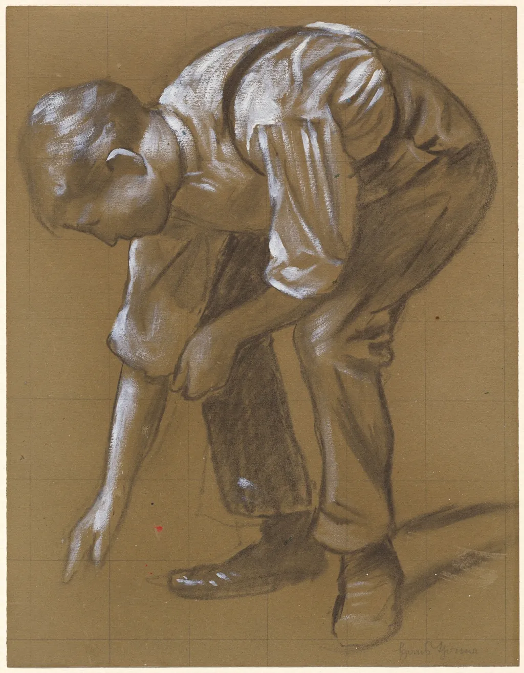 A Man Bending Over, by Hans Thoma, chalk, 1886