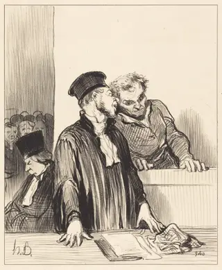 Voila le ministère public qui vous dit des choses... désagréables..., by Honoré Daumier, ink, 1846