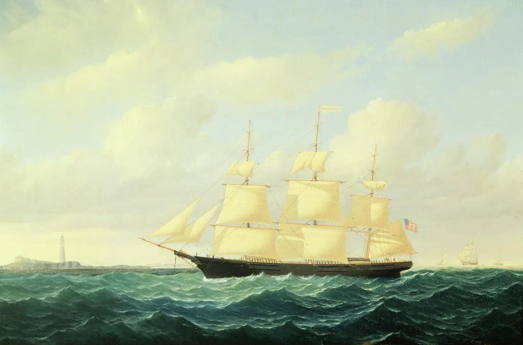 Dashing Wave Clipper Ship off Boston Light, by William Bradford, oil, 1855