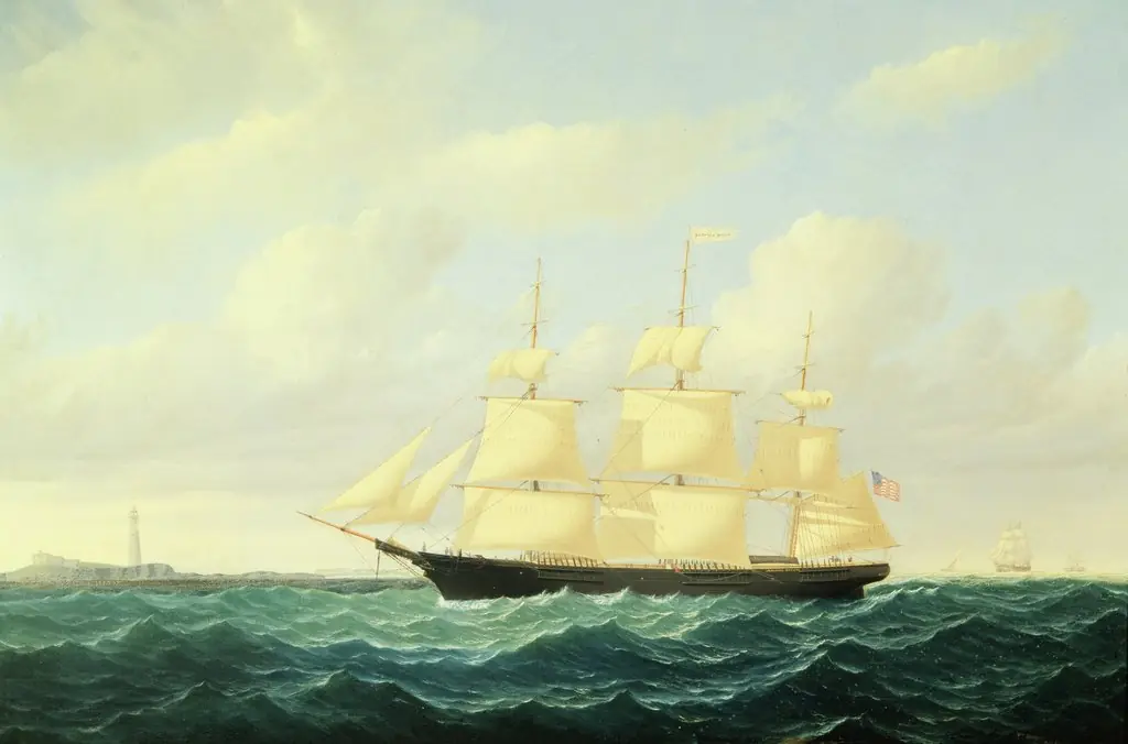Dashing Wave Clipper Ship off Boston Light, by William Bradford, oil, 1855
