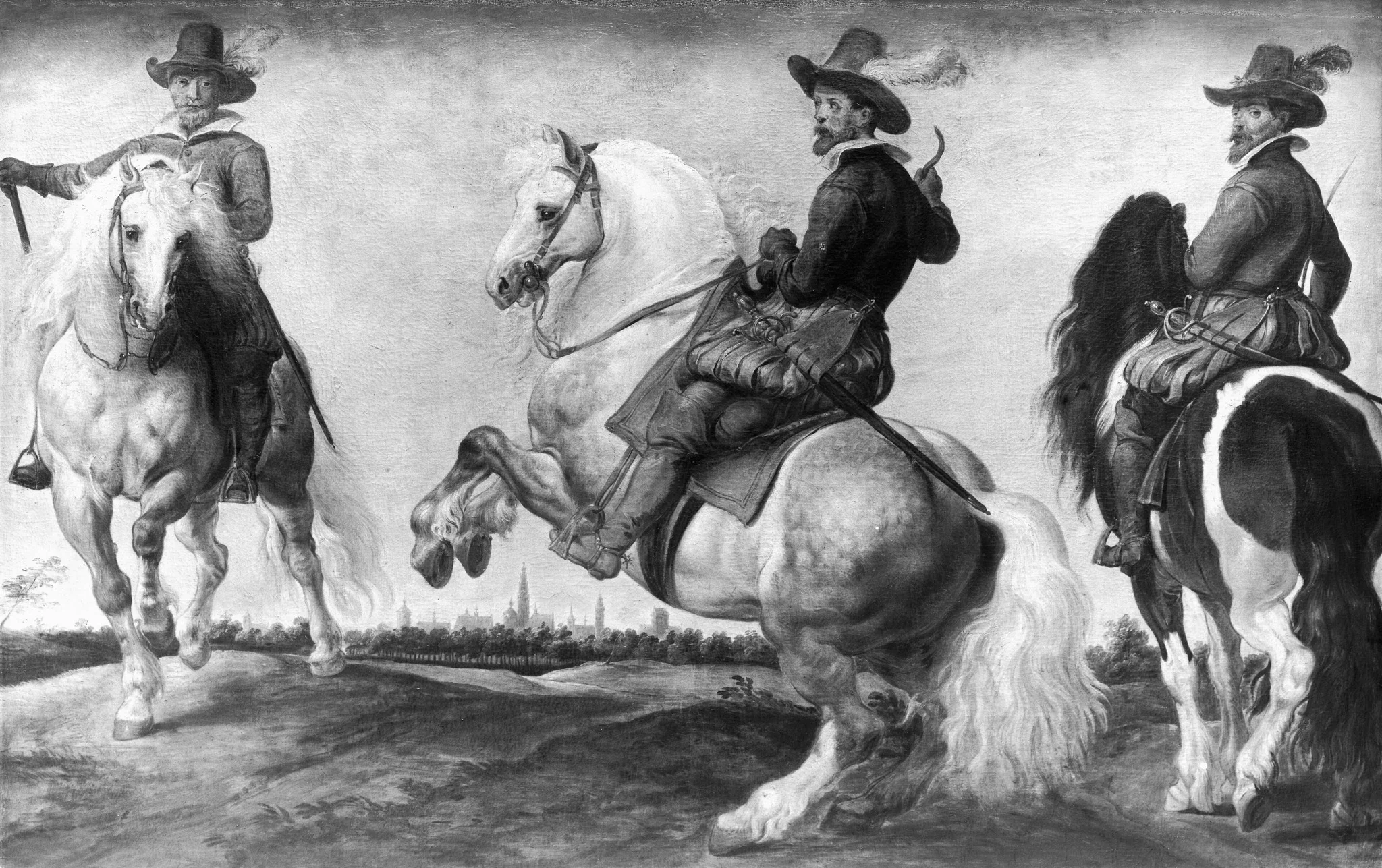 Three riders in different positions, detail