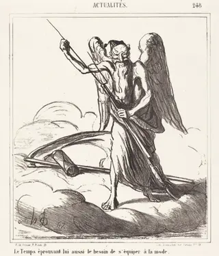 Le Temps éprouvant lui aussi le besoin de s'équiper a la mode, by Honoré Daumier, ink, 1867