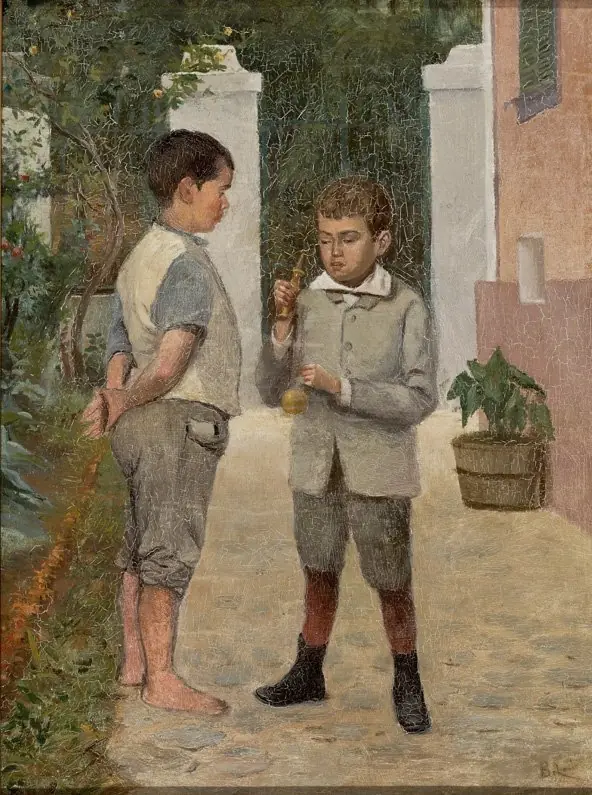Two Boys Playing with a Kendama Toy, by Belmiro de Almeida