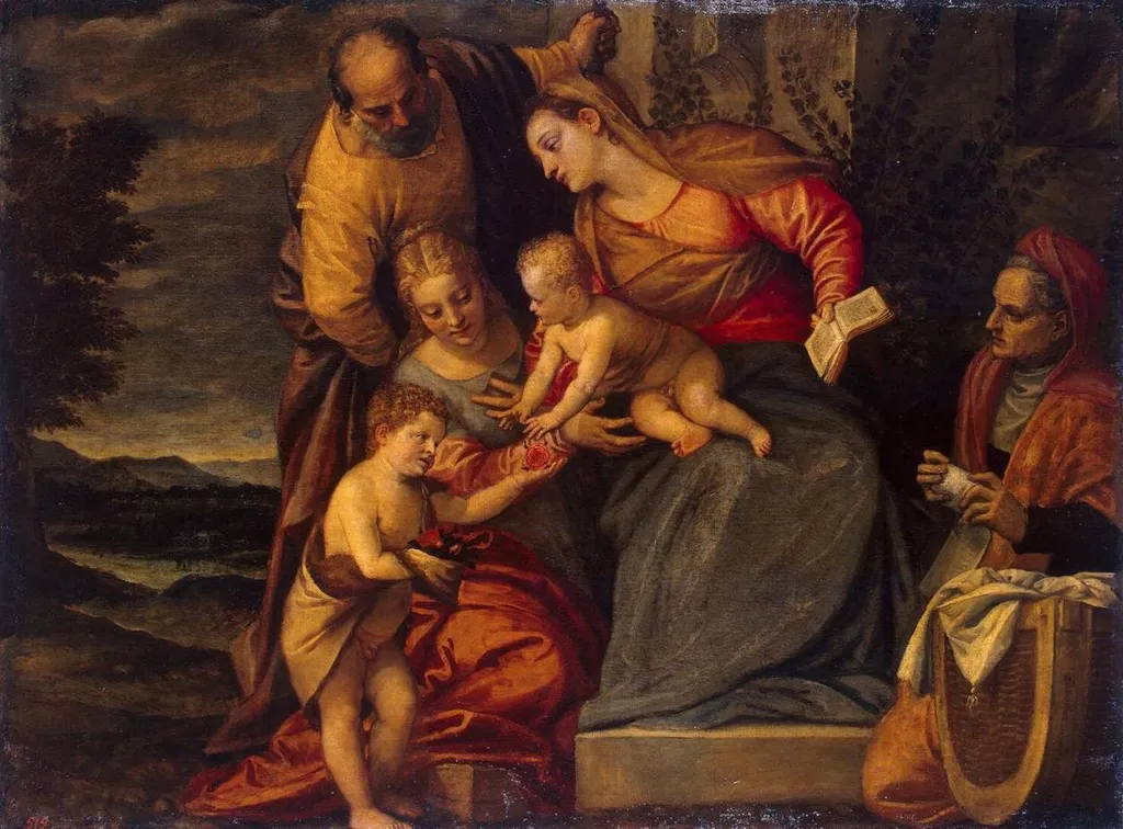 Holy Family with Sts Catherine, Anne and John, by Benedetto Caliari, oil, 1590