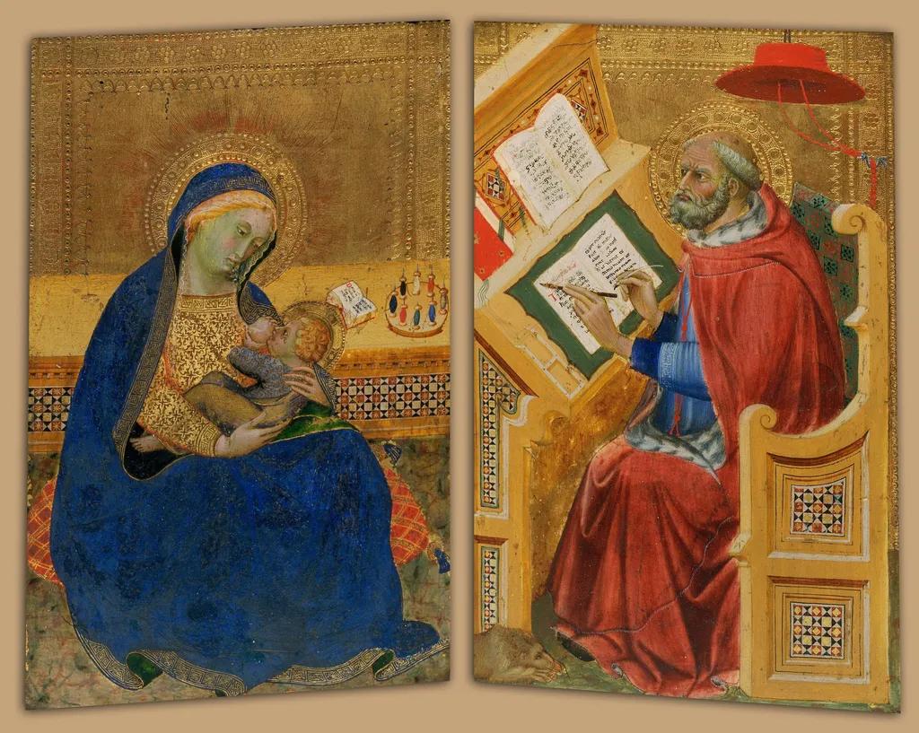 Virgin of Humility (left) and Saint Jerome Translating the Gospel of John (right), by Benedetto di Bindo, unspecified, 1400