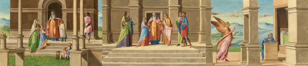 The Presentation and Marriage of the Virgin, and the Annunciation, by Benedetto Diana, oil, 1522
