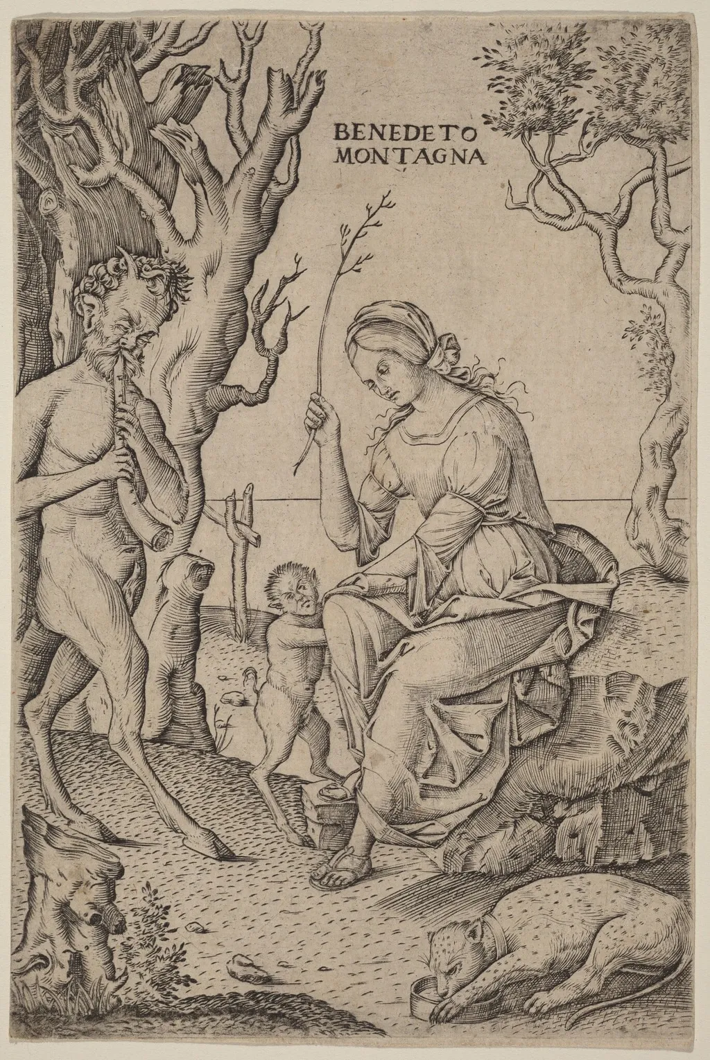 Satyr Family, by Benedetto Montagna, ink, 1516