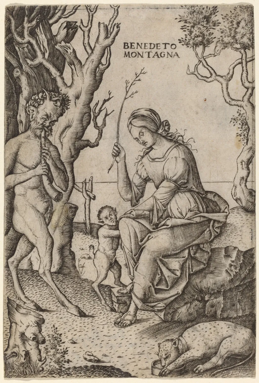 Satyr Family, by Benedetto Montagna, ink, 1516