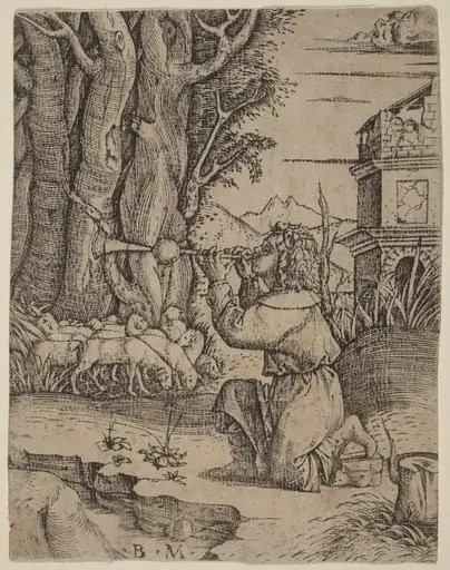 Shepherd with a Platerspiel, by Benedetto Montagna