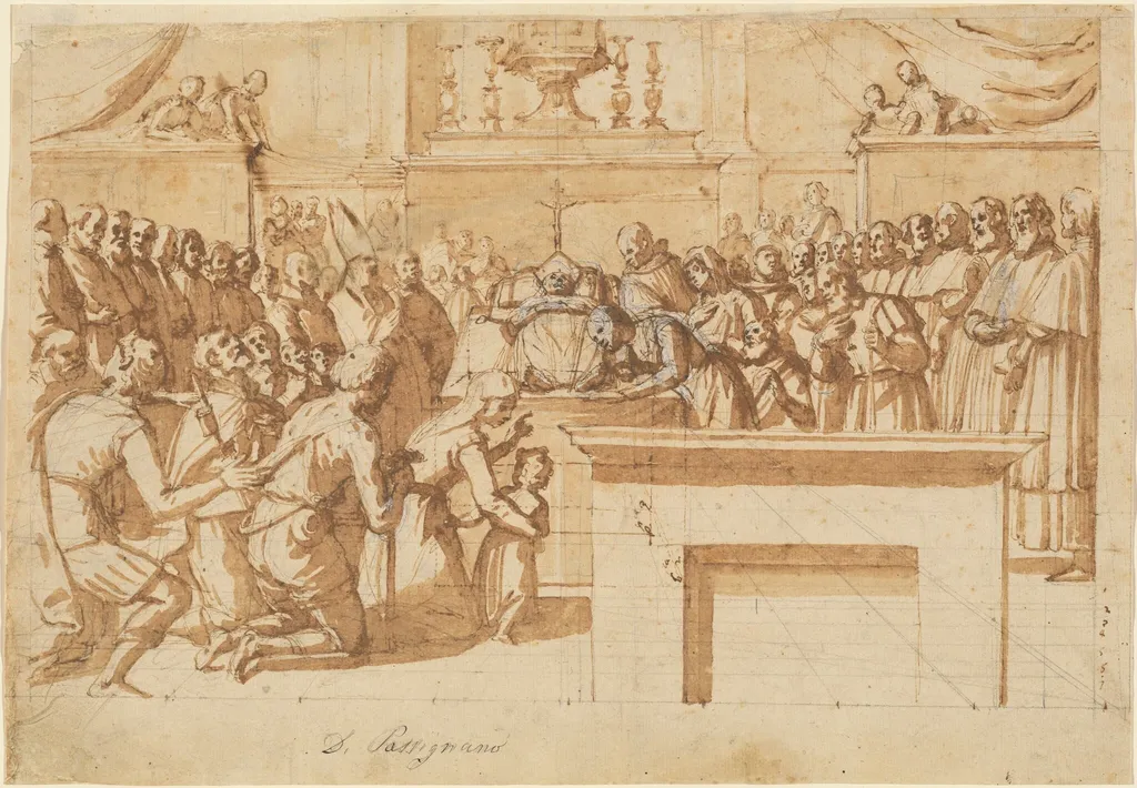 The Veneration of St. Atto’s Miraculously Preserved Body, by Benedetto Veli, chalk, 1607
