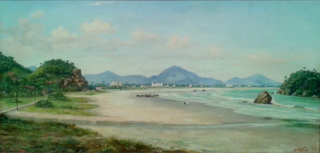 Boats in the Sand on a Beach (Seascape), by Benedito Calixto, oil, 1919